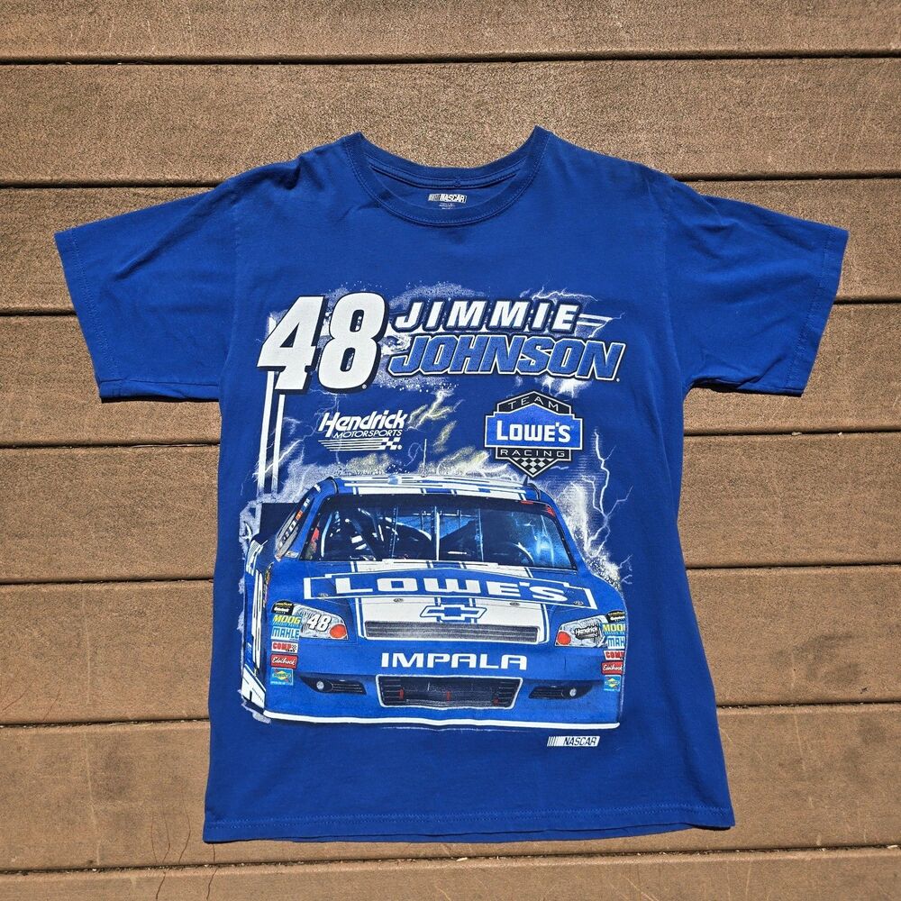 Jimmie Johnson #48 Nascar Racing T-Shirt Blue Big Print Lowes Impala Medium